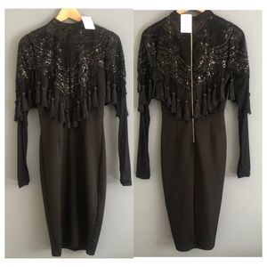 Sexy black sequins & tassel dress